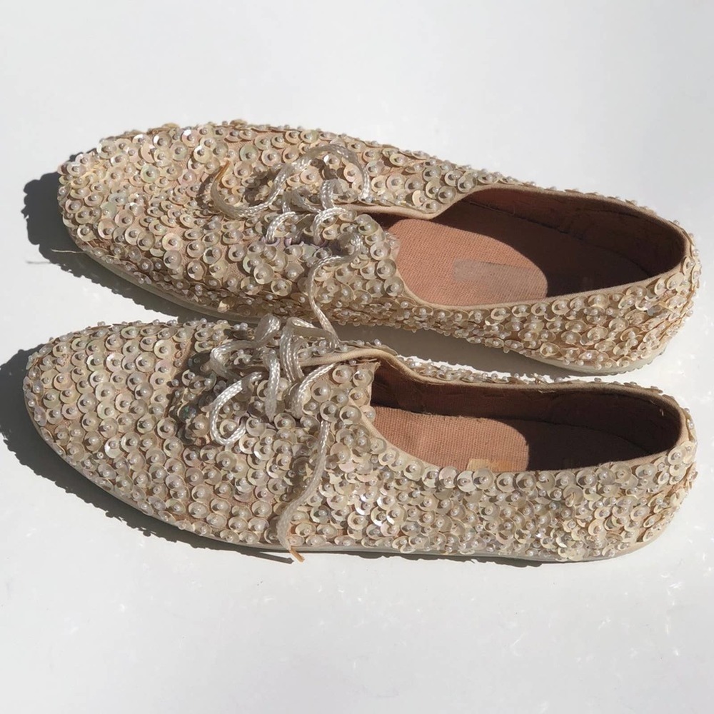 Hand sewed sequined sneakers